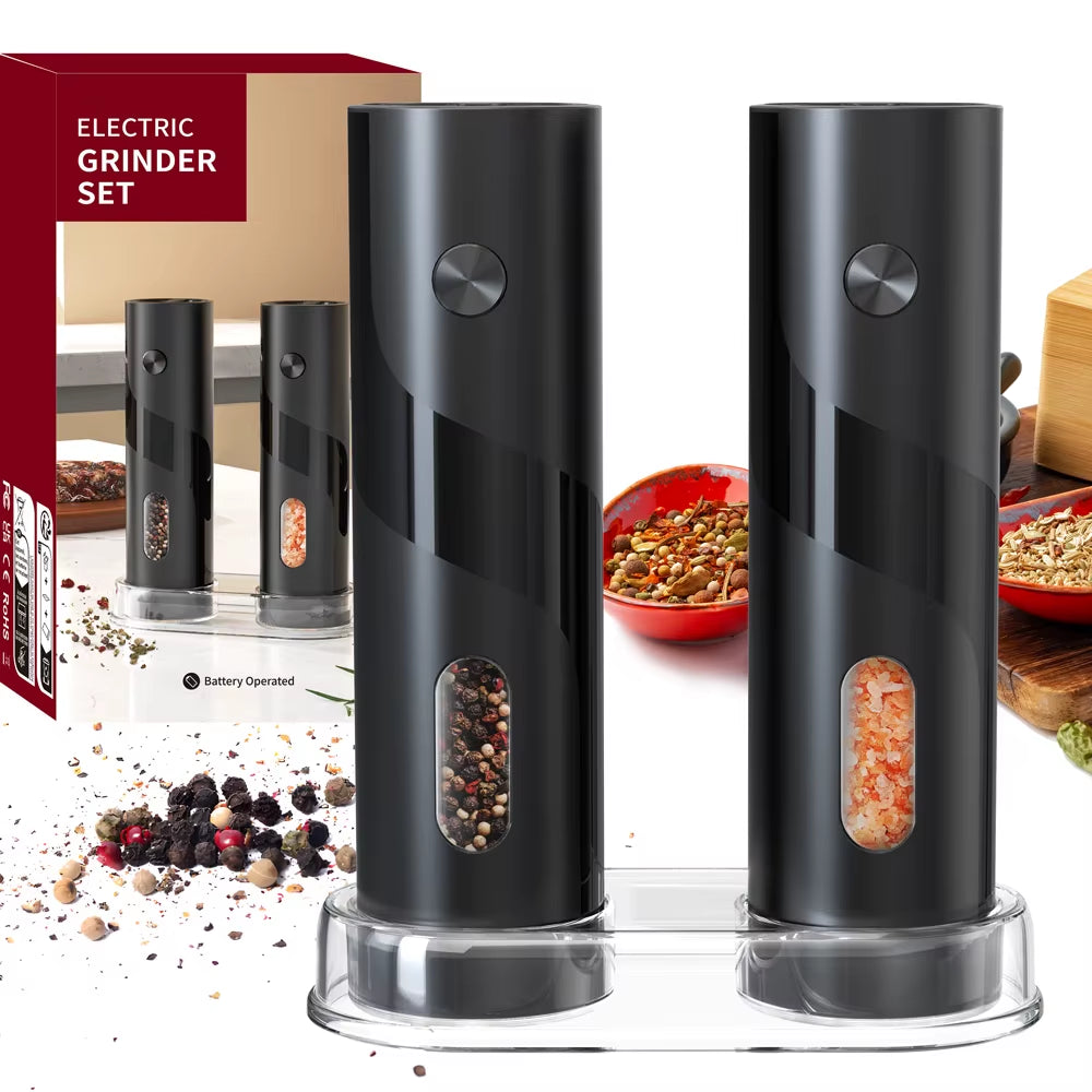 1Pc/2Pcs Automatic Pepper Grinder Salt and Pepper Mill Adjustable Coarseness Spice Grinder with LED for Kitchen