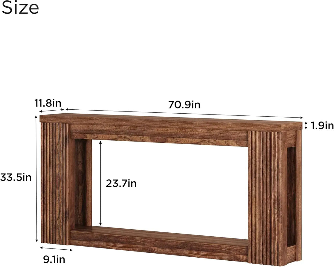 [Summergarden] Vabches Fluted Wooden Console Table with 2 Storage, 71 Inches Rectangular Entryway Table behind the Couch, Farmhouse Boho Sofa Table for Entrance, Hallway, Living Room (Black)