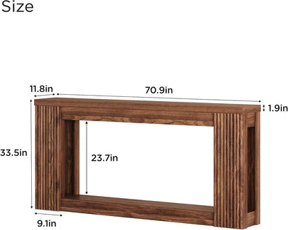 [Summergarden] Vabches Fluted Wooden Console Table with 2 Storage, 71 Inches Rectangular Entryway Table behind the Couch, Farmhouse Boho Sofa Table for Entrance, Hallway, Living Room (Black)
