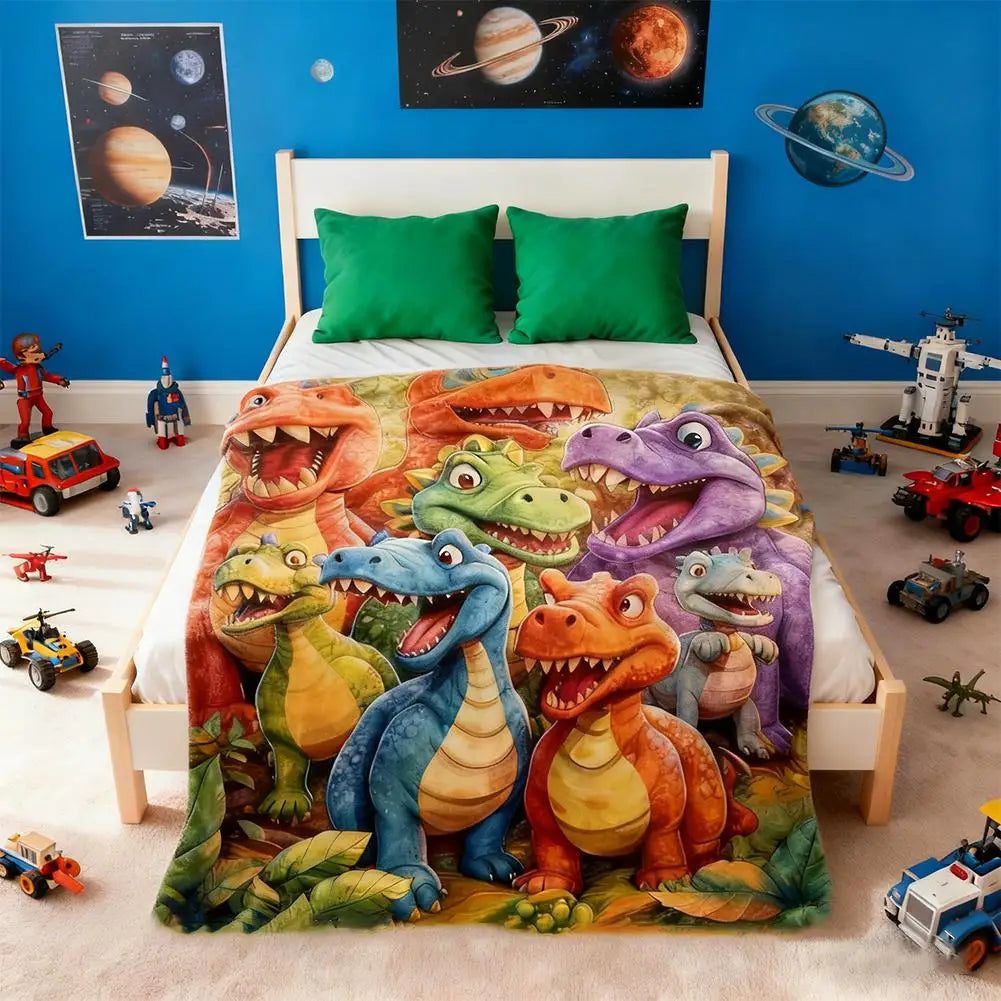 Dinosaur Fleece Blanket for Kids with funny face 3D dinosaur print