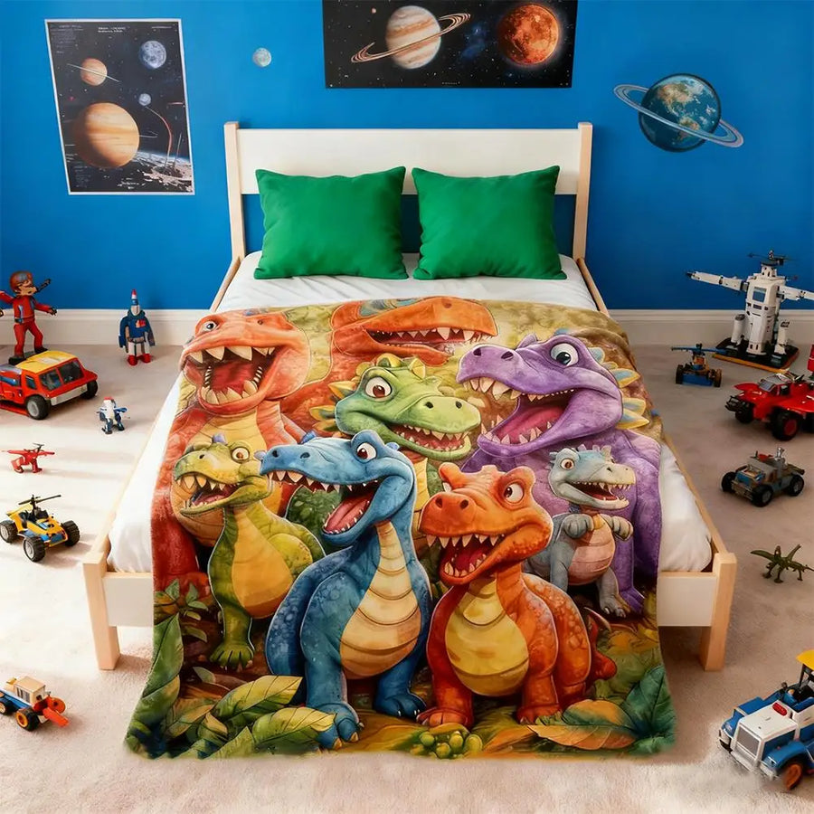 Dinosaur Fleece Blanket for Kids with funny face 3D dinosaur print