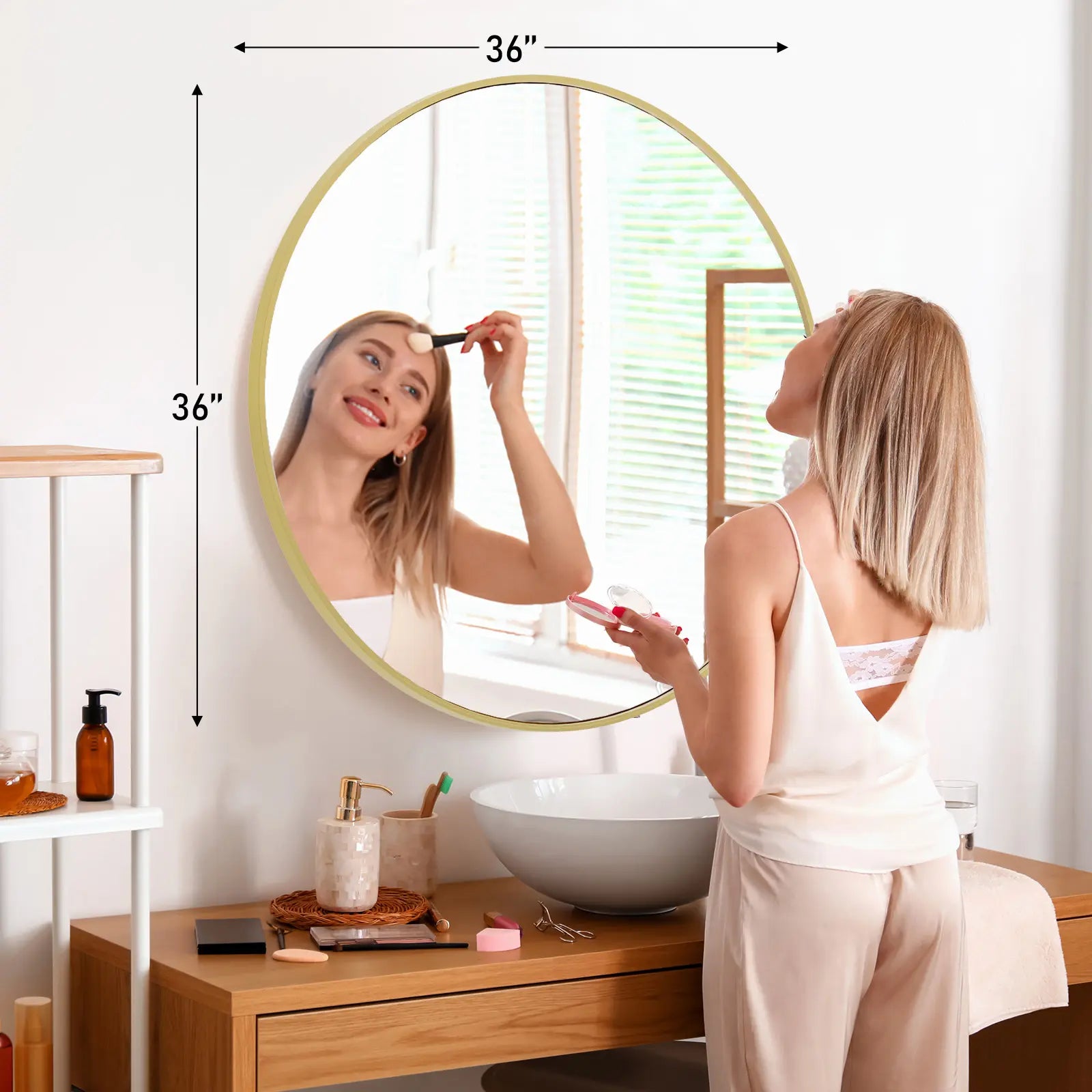Sweetcrispy Aluminium Circle Vanity Mirror - Bathroom Mirrors, Wall-Mounted Wall Decor Piece for over Sink, Aesthetic Home Decor