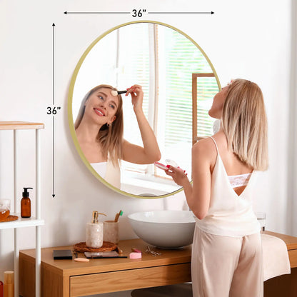 Sweetcrispy Aluminium Circle Vanity Mirror - Bathroom Mirrors, Wall-Mounted Wall Decor Piece for over Sink, Aesthetic Home Decor