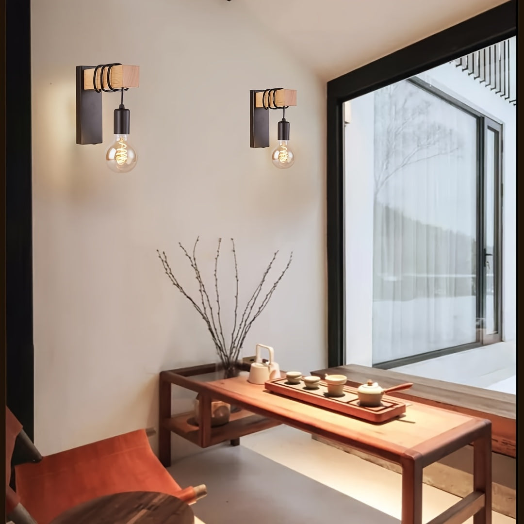 Industrial Wall Sconce – E27 – Metal & Wood – Hard-Wired Light