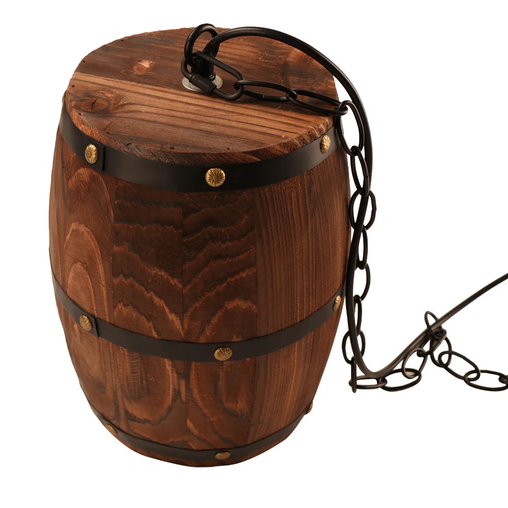 Retro Barrel Lamp Solid Wood Wine Barrel Hanging Fixture E27 Living Room Bar Cafe Restaurant Atomasphere Lamp Patio Manor Light