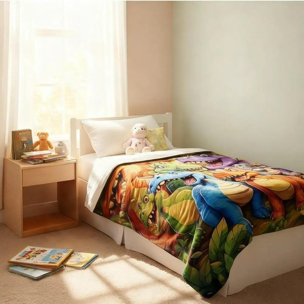 Dinosaur Fleece Blanket for Kids with funny face 3D dinosaur print