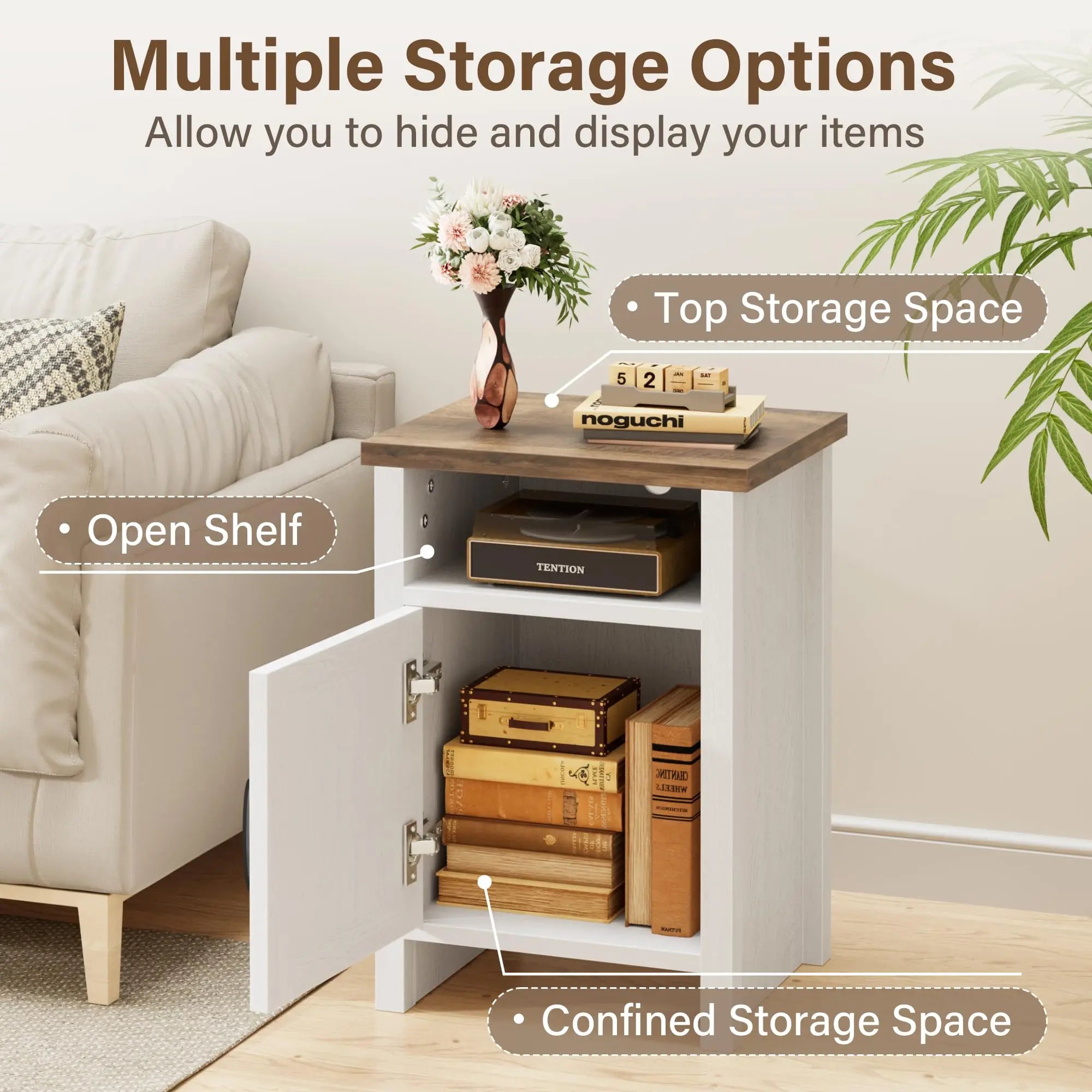 Furmax Farmhouse Nightstand Sets of 2, Mdf+Pine Wooden Bedside Cabinets with Open Shelf Storage, Stable Strong Modern Furniture for Bedroom Home Decor Use