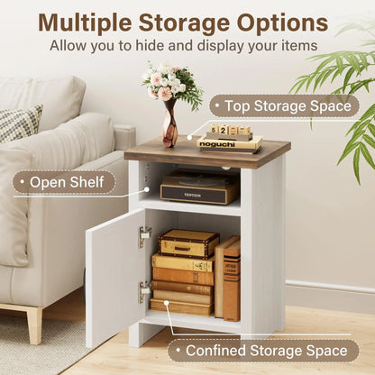 Furmax Farmhouse Nightstand Sets of 2, Mdf+Pine Wooden Bedside Cabinets with Open Shelf Storage, Stable Strong Modern Furniture for Bedroom Home Decor Use