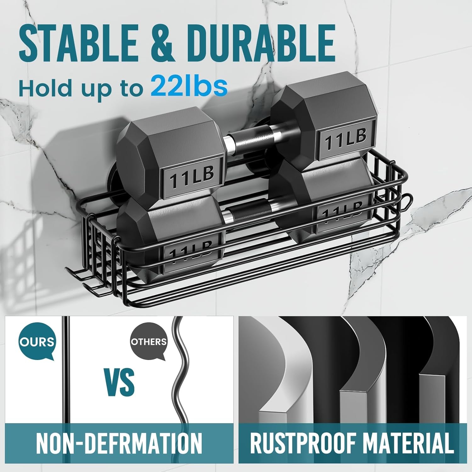 Shower Caddy Suction Cup 2 Pack with Hooks & Soap Holder, Heavy Duty Shower Organizer for Bathroom, No Drilling Bathroom Organizer with Large Capacity, Black Metal Storage Basket