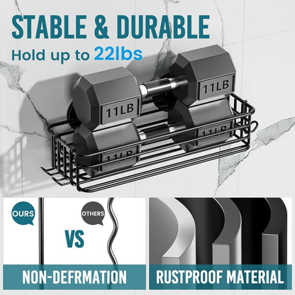 Shower Caddy Suction Cup 2 Pack with Hooks &amp; Soap Holder, Heavy Duty Shower Organizer for Bathroom, No Drilling Bathroom Organizer with Large Capacity, Black Metal Storage Basket