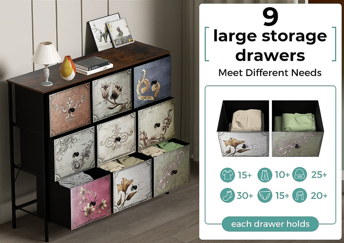 Levede 9 Chest of Drawers Storage Cabinet Tower Retro Dresser Vintage Brown