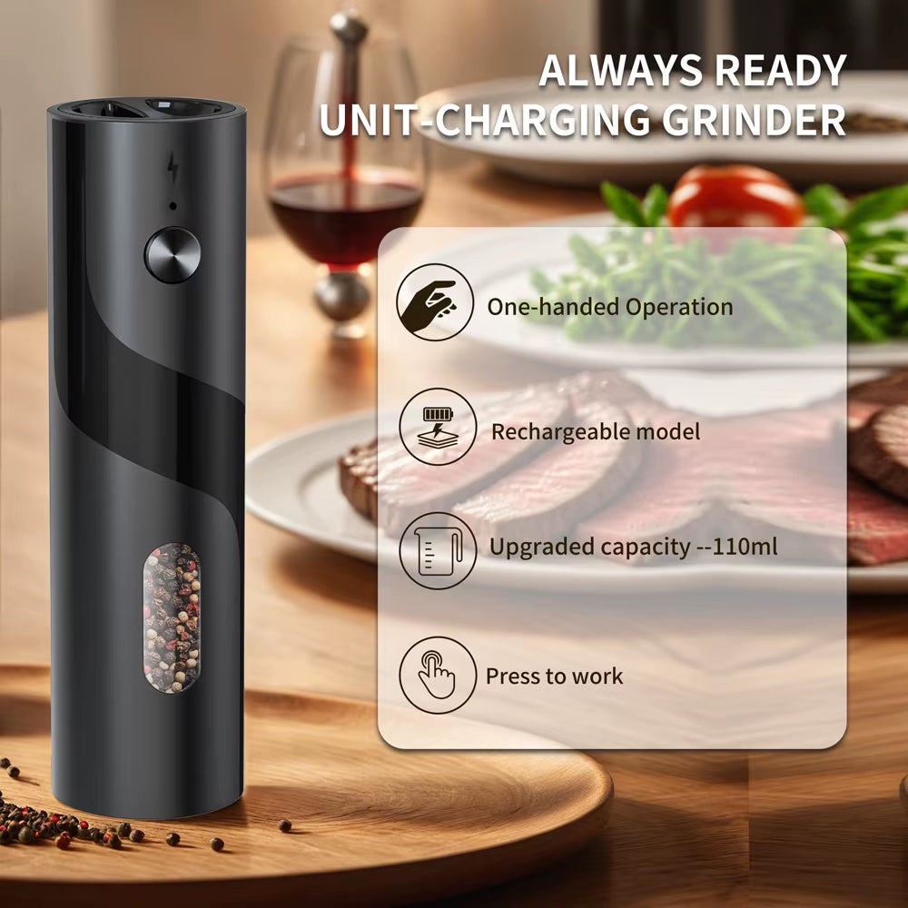 1Pc/2Pcs Automatic Pepper Grinder Salt and Pepper Mill Adjustable Coarseness Spice Grinder with LED for Kitchen