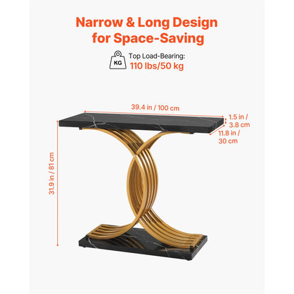 【Summerfinds】Vevor 39 in Gold Console Table, Modern Desk behind the Couch, Wood Rectangle Entrance Desk, Narrow Long Sofa Table Accent Stand with Metal Legs for Hallway, Bedroom, Living Room, Foyer, Easy Assembly