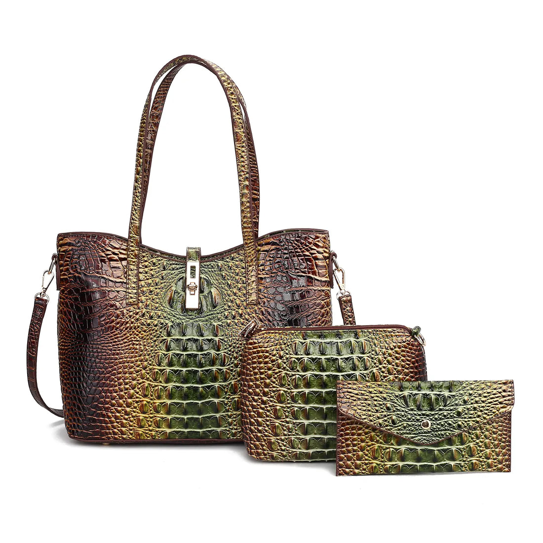 Women'S 3-Piece Vintage Crocodile Print Handbag Set - Spacious Top Handle Satchel, Business Clutch & Coin Purse for Everyday Use, Christmas & Mother'S Day Gifts, Handbags for Women, Top Handle Crossbody, Versatile Use