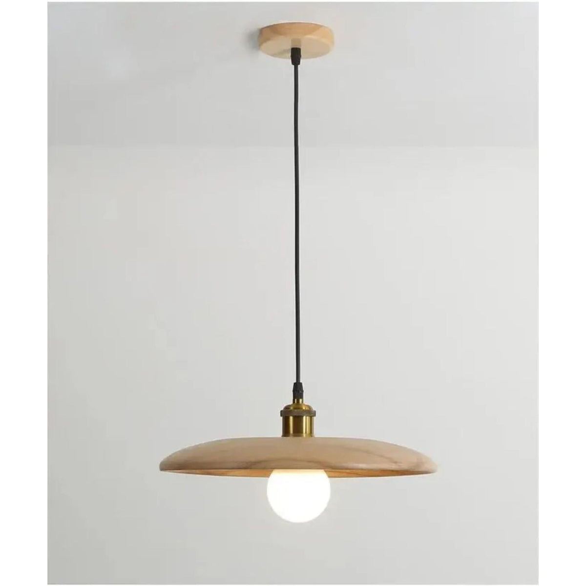 Wooden Pendant Light Japandi Design Brass Details