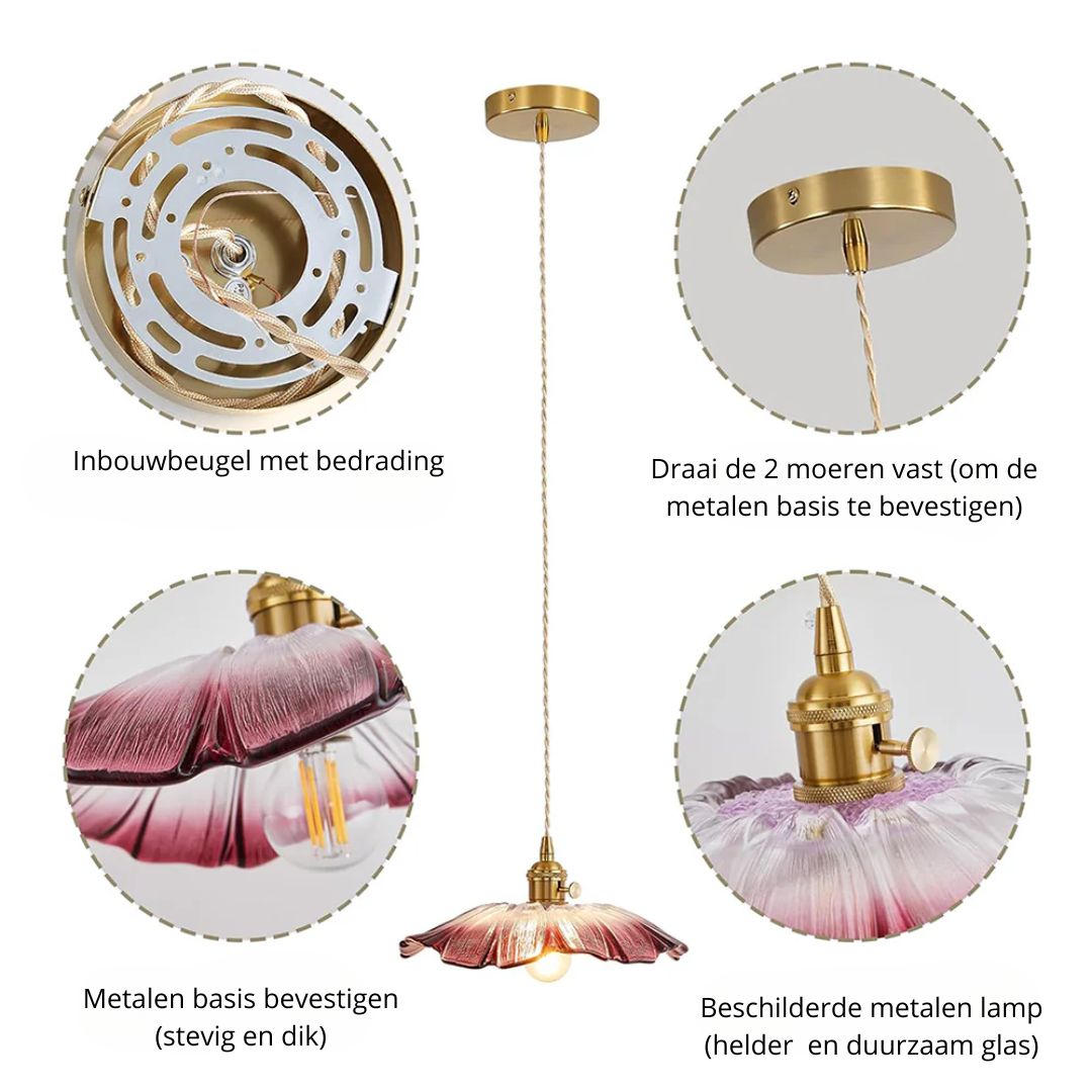 Flower Glass Pendant Light Adjustable For Home