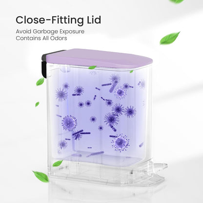 Small Bathroom Trash Can with Lid Soft Close, Step Pedal, 6 Liter / 1.6 Gallon Stainless Steel Garbage Can with Removable Inner Bucket, Anti-Fingerprint Finish (Purple)