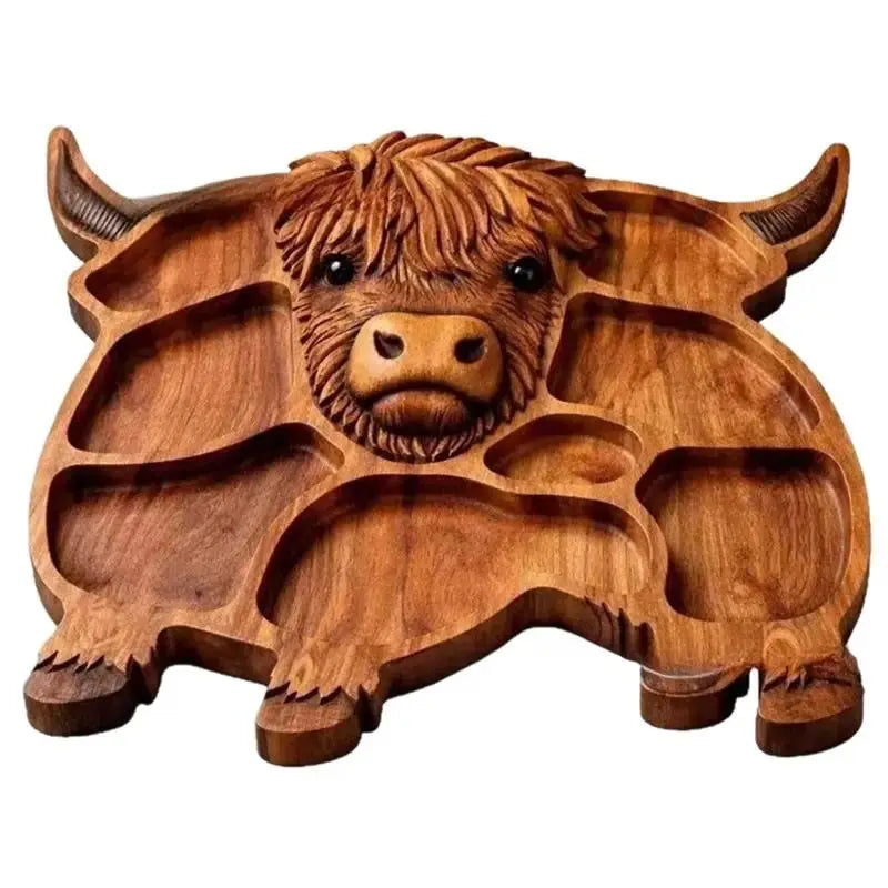 Wood Charcuterie Board Highland Cow Design, Rustic Serving Tray, Natural Wood Cheese Platter Snack Board