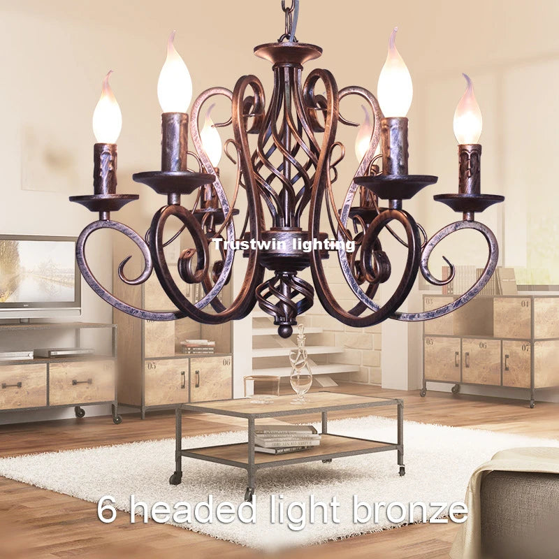 Classic LED Chandelier Light 6 8 Arms Hanging Chain Black Blue Bronze Iron Chandelier Light LED