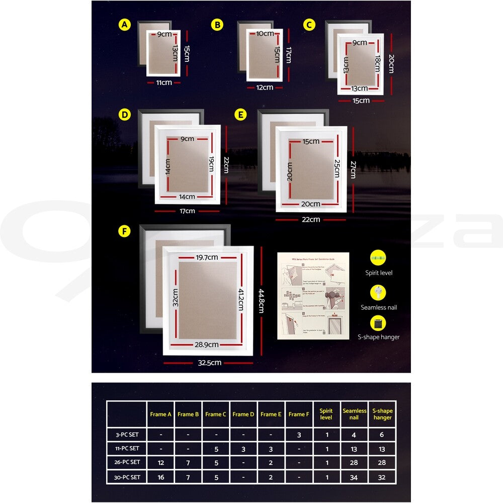 Artiss Photo Frames Set Picture Frame Family Wall Art White Black 3/11/26/30Pc