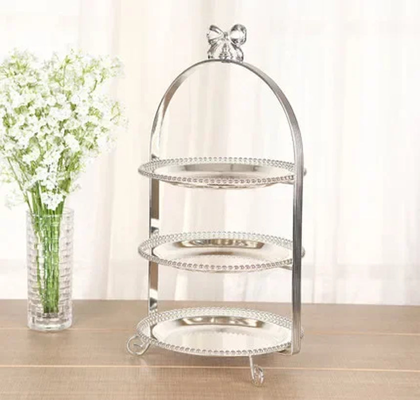 High-Grade 2/3 Layers Dessert Tray Silver Plated round Metal Cake Stand Cupcake Tray Wedding Party Decoration Cake Display Stand