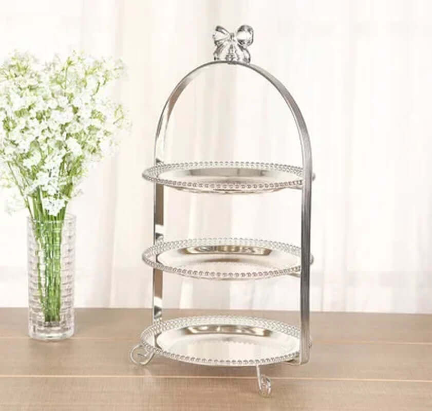 High-Grade 2/3 Layers Dessert Tray Silver Plated round Metal Cake Stand Cupcake Tray Wedding Party Decoration Cake Display Stand