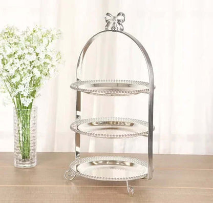 High-Grade 2/3 Layers Dessert Tray Silver Plated round Metal Cake Stand Cupcake Tray Wedding Party Decoration Cake Display Stand