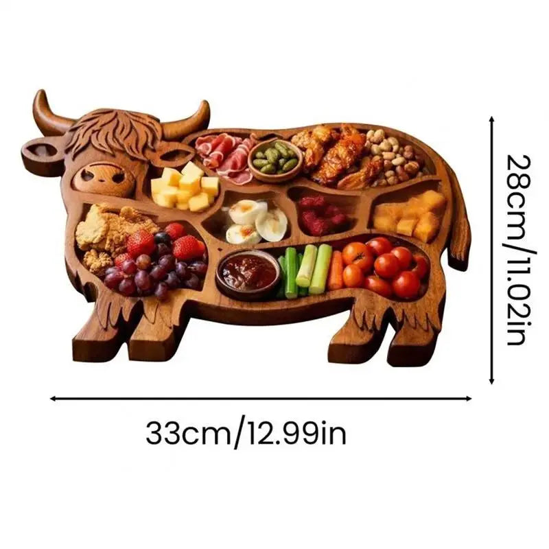 Wood Charcuterie Board Highland Cow Design, Rustic Serving Tray, Natural Wood Cheese Platter Snack Board