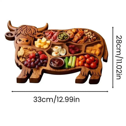 Wood Charcuterie Board Highland Cow Design, Rustic Serving Tray, Natural Wood Cheese Platter Snack Board
