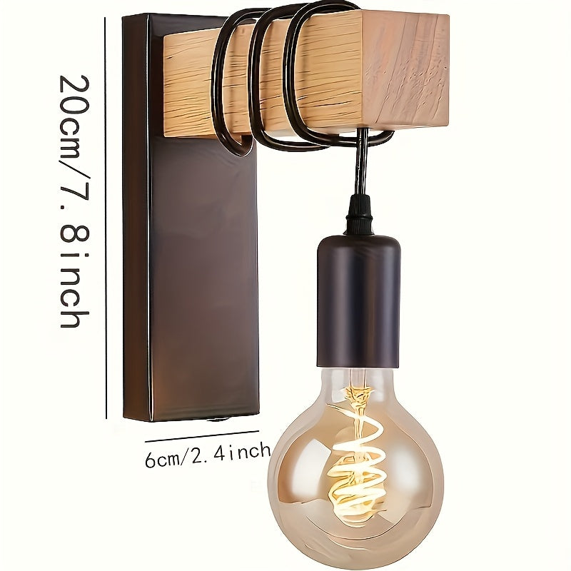 Industrial Wall Sconce – E27 – Metal & Wood – Hard-Wired Light