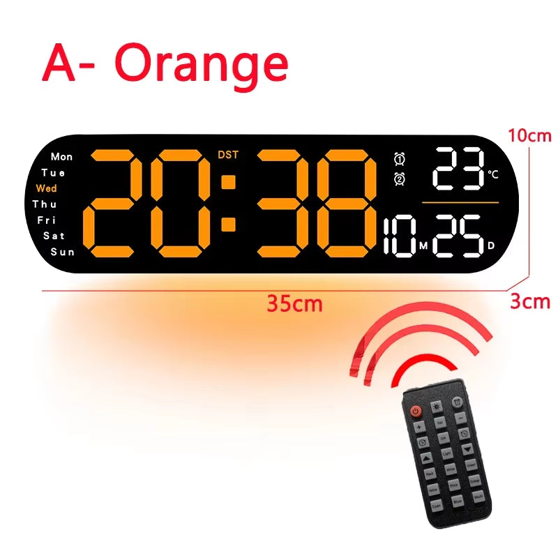 Digital Wall Clock Large LED Screen Temperature Humidity Display Electronic Alarm Clock Creative Home Decoration Remote Control