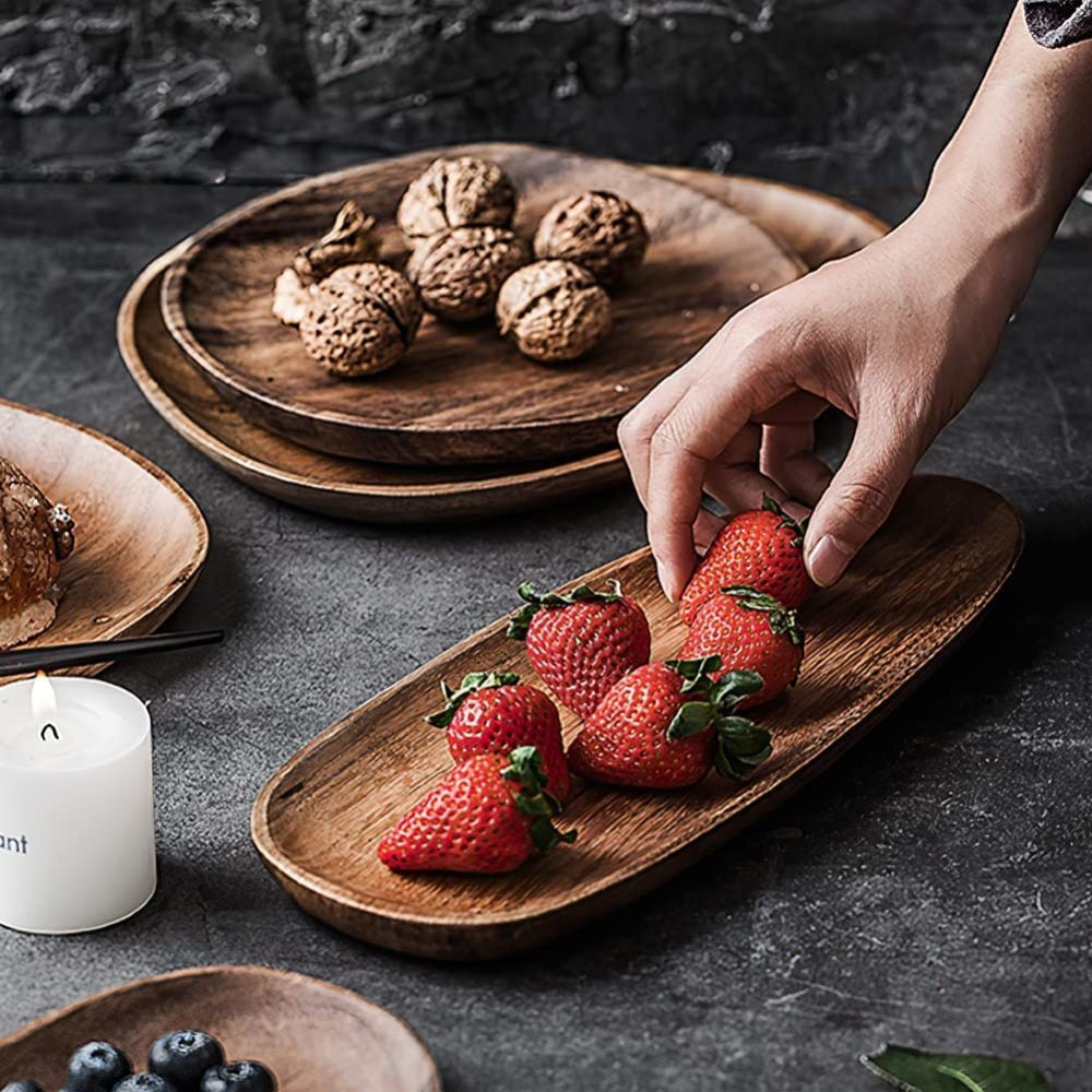 Wood Dinner Plate Wooden Serving Tray Dessert Bread Food Storage Dish Dinnerware