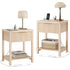 Aowos Fluted Nightstand, Bedside Tables with Charging Station, Boho Side Tables with Drawer & Open Compartment for Bedroom Wooden Tabletop, Bedside Cabinet with USB Ports, Nightstand with Storage, Apartment Nightstand, Kids Bedside Table Tiktokshopspringg