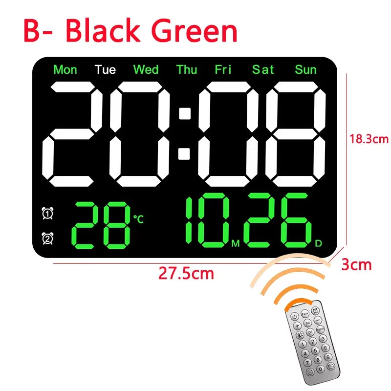 Digital Wall Clock Large LED Screen Temperature Humidity Display Electronic Alarm Clock Creative Home Decoration Remote Control