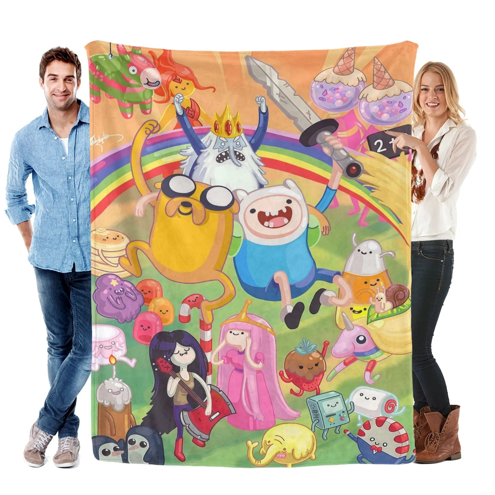 Adventure Time Cartoon Character Flannel Throw Blanket, Large Ultra-Soft Warm Lightweight Cozy, Ideal for Living Room-Camping, Perfect Gift for Fans on Birthdays-Christmas