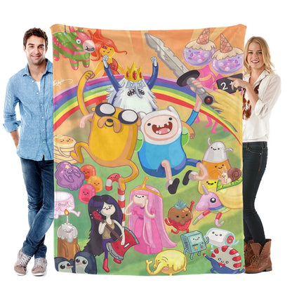 Adventure Time Cartoon Character Flannel Throw Blanket, Large Ultra-Soft Warm Lightweight Cozy, Ideal for Living Room-Camping, Perfect Gift for Fans on Birthdays-Christmas