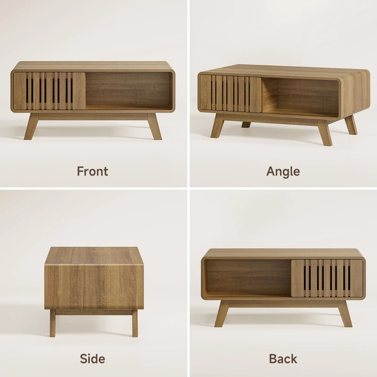 【Summerfinds】Onbrill Coffee Table, Mid Century Modern Table with Storage Compartment, Fluted Table with Sliding Cabinet Door, Farmhouse Wood Coffee Table for Living Room,Dorm Essentials,Home Decor