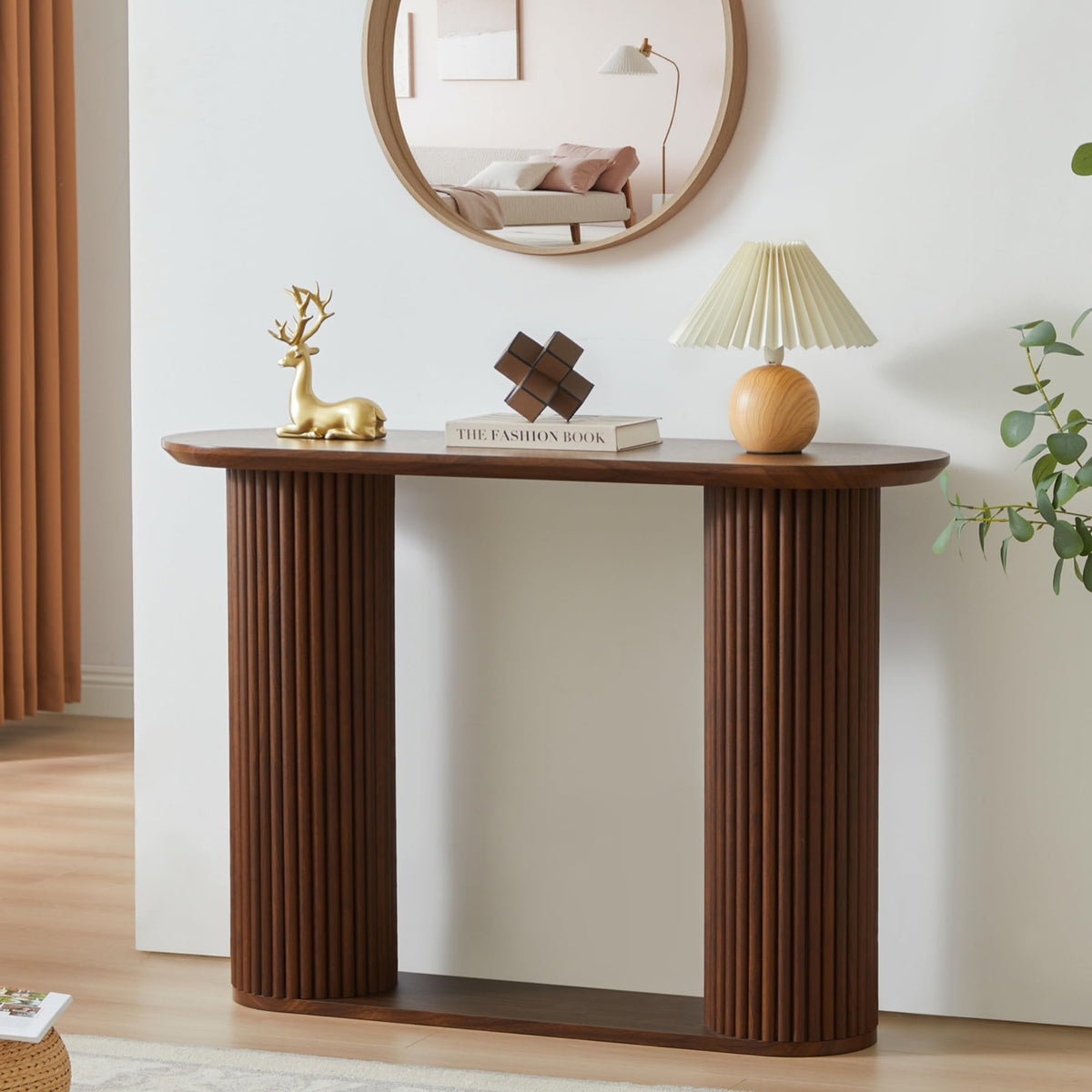 Fluted Console Table Farmhouse Oval Entryway Hallway