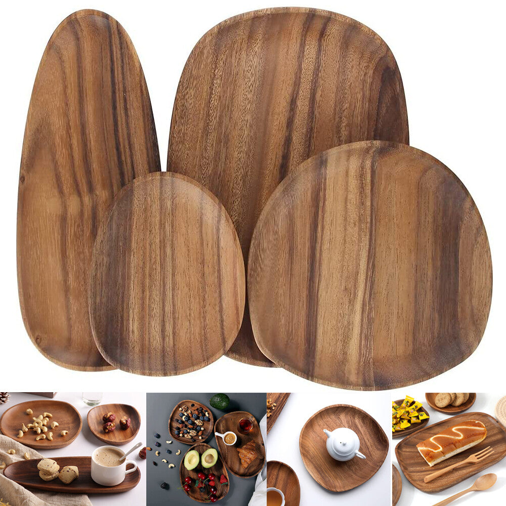 Wood Dinner Plate Wooden Serving Tray Dessert Bread Food Storage Dish Dinnerware