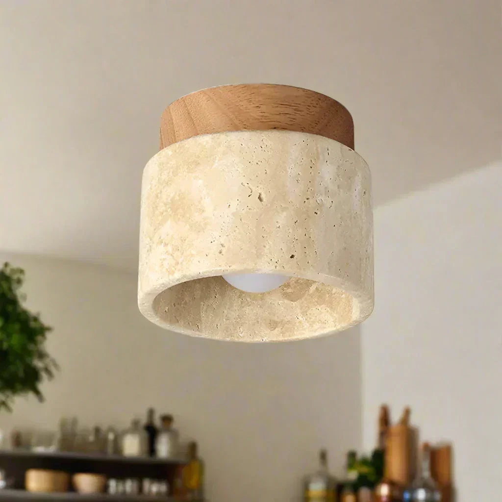 Japandi Ceiling Light – Travertine Stone – E27 Socket