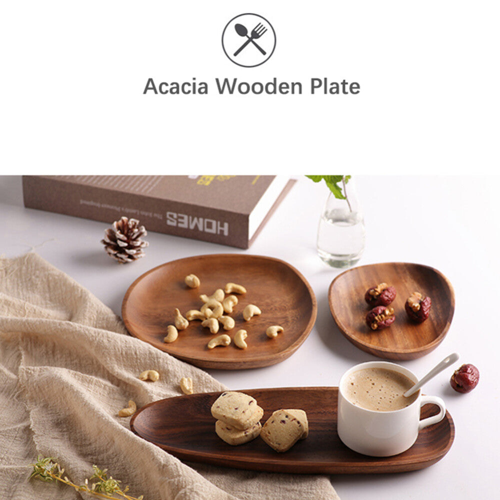 Wood Dinner Plate Wooden Serving Tray Dessert Bread Food Storage Dish Dinnerware