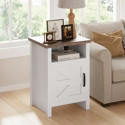 Furmax Farmhouse Nightstand Sets of 2, Mdf+Pine Wooden Bedside Cabinets with Open Shelf Storage, Stable Strong Modern Furniture for Bedroom Home Decor Use