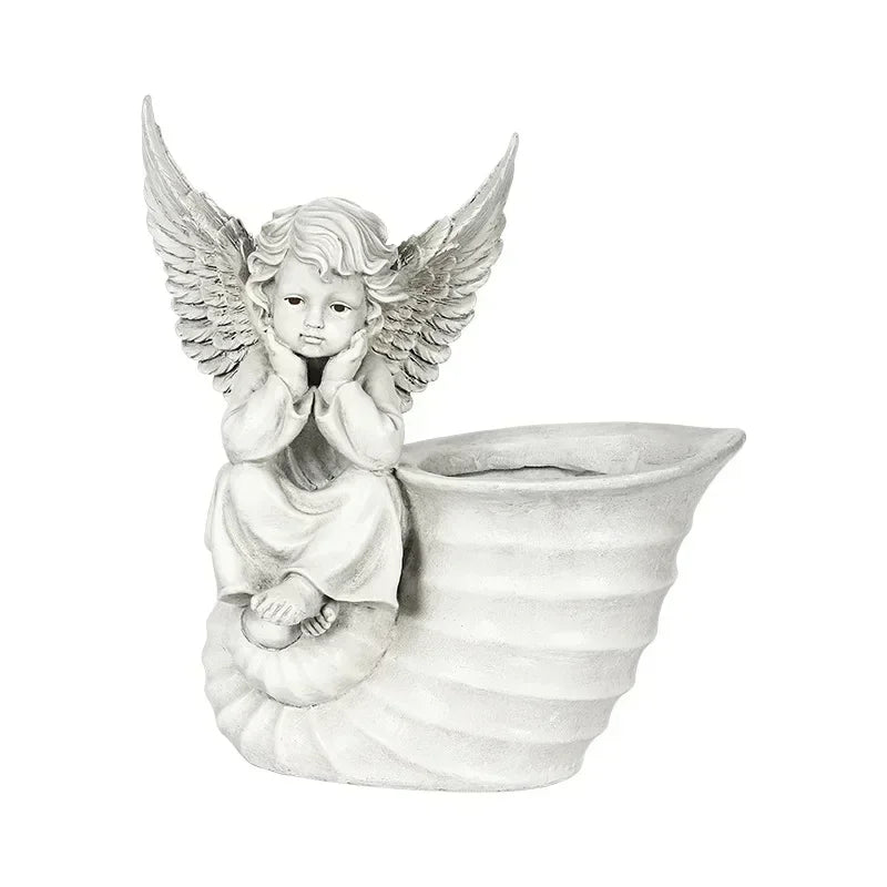 31CM European Courtyard Decor Angel Flowerpot Garden Landscape Decoration Statues Resin Decorative Garden Angels Figurines Decor