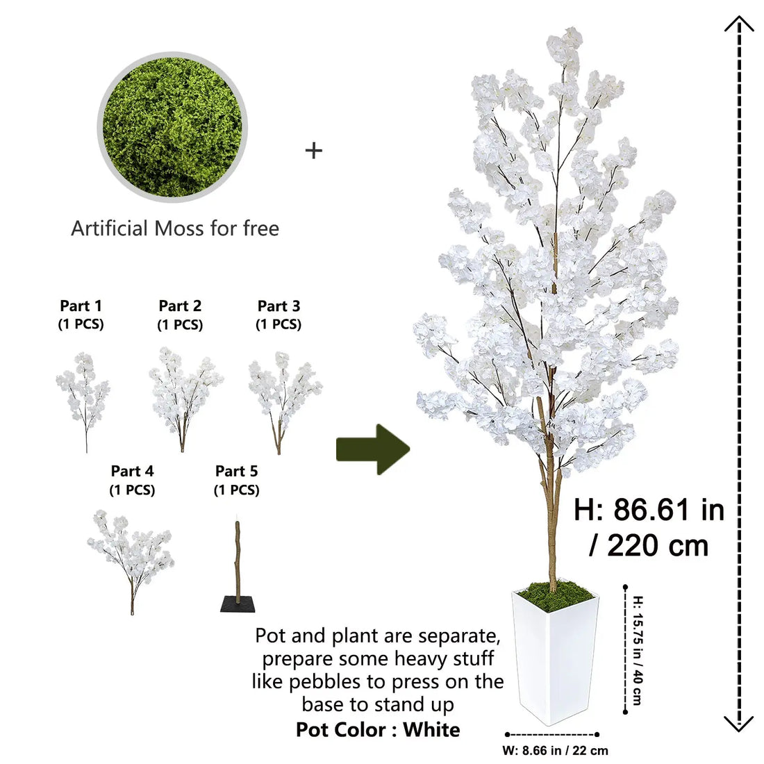 1.3M-2.2M Realistic Cherry Blossom Tree, High-Fidelity Branches, Nordic Minimalist Style, Indoor Outdoor Decor, Wedding Event Photography, Plant, Artificial Floral Plant, Artificial Flower Tree