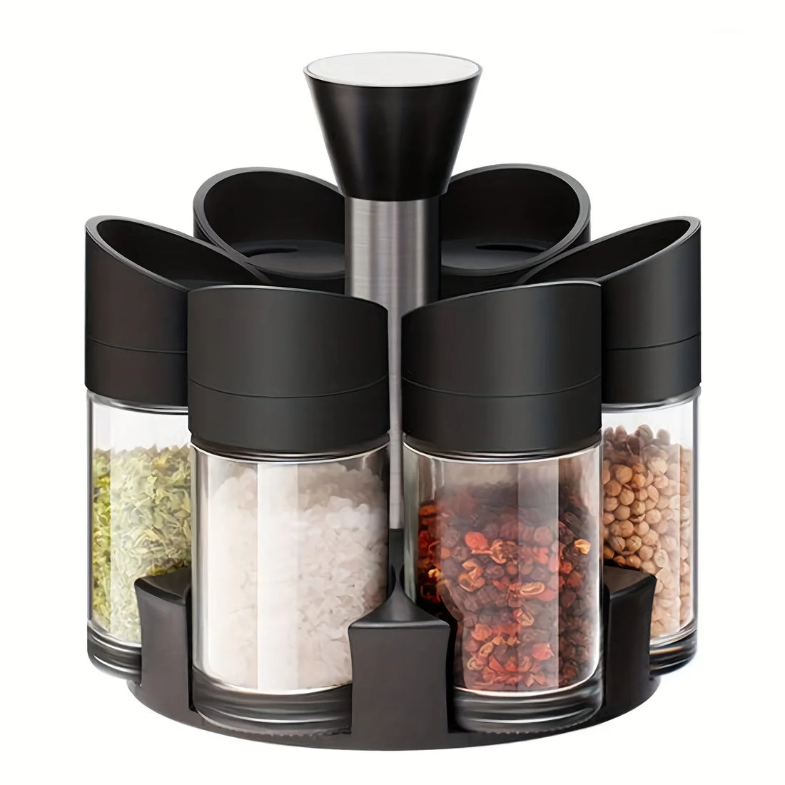 6-Jar Revolving Spice Rack, Spices and Seasonings Sets with Rack, Countertop Seasoning Organizer Spice Pots Storage Container