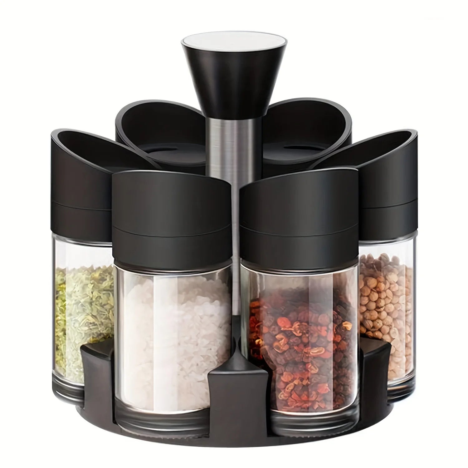 6-Jar Revolving Spice Rack, Spices and Seasonings Sets with Rack, Countertop Seasoning Organizer Spice Pots Storage Container