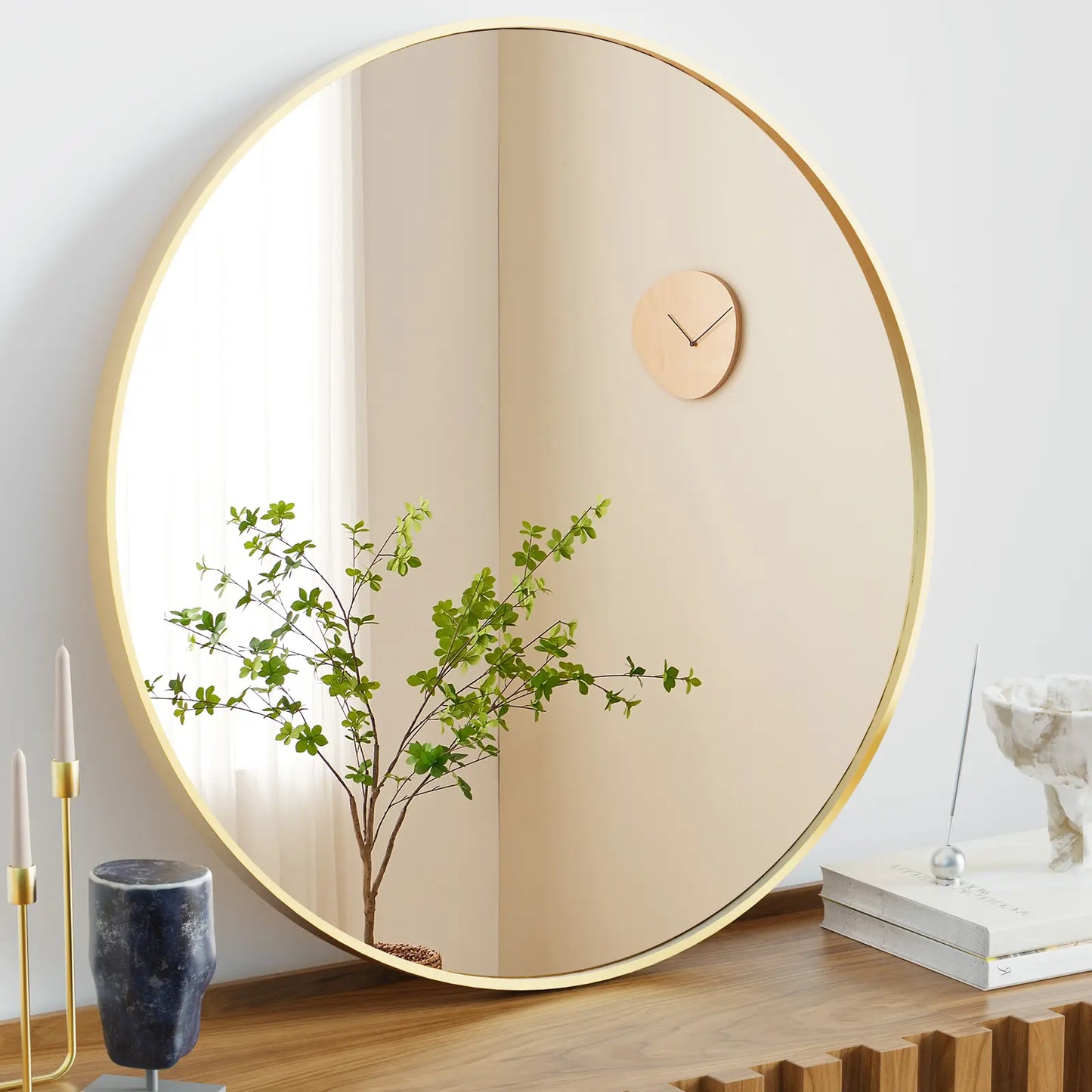 Sweetcrispy Aluminium Circle Vanity Mirror - Bathroom Mirrors, Wall-Mounted Wall Decor Piece for over Sink, Aesthetic Home Decor