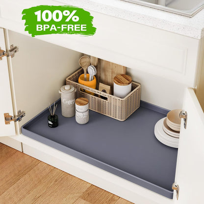 Waterproof under Sink Mat 34" X 22" Shelf Liner for Kitchen and Bathroom, Cabinet Protector, Organizers and Storage, Flexible Silicone Drip Tray