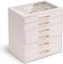 6 Layer Jewelry Box for Women, Glass Lid Jewelry Organizer with 6 Drawers for Necklaces Rings Earrings Bracelets - Light Pink