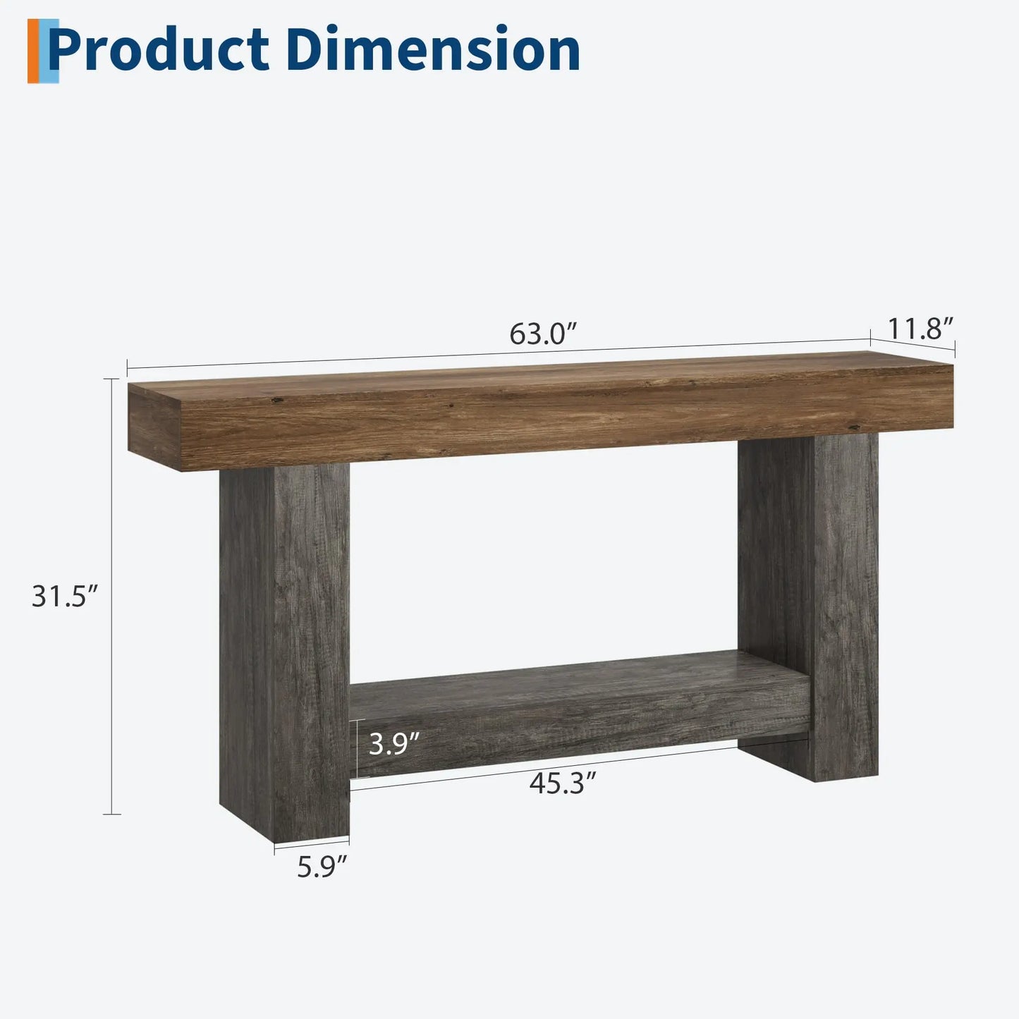 Entryway Console Table, Farmhouse 2-Tier Table with Open Storage, Long Sofa Accent Table for behind Couch, for Entrance Living Room Hallway Foyer (47 in / 63 in ),Dorm Essentials,Home Decor